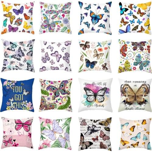 Butterfly Decorative Cushion Cover Cartoon Throw Pillow Covers for Sofa Peach Skin Pillowcase Funda Cojin Home Decor 45*45cm/pc