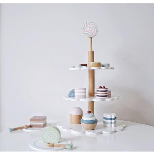 21Pcs Wood Cake Tower Dessert Cupcake Chocolate Kids Baby Play House Toy