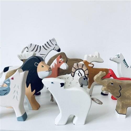 Animals Block Kids Wooden Handcarft Toys Lion Elephant Figure Open Ended Play Baby Montessori Educational Wood Toys for Children