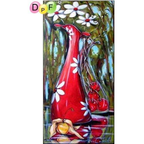 DPF DIY Red vase 5D diamond mosaic full square crafts diamond embroidery wall painting home decor diamond painting cross stitch
