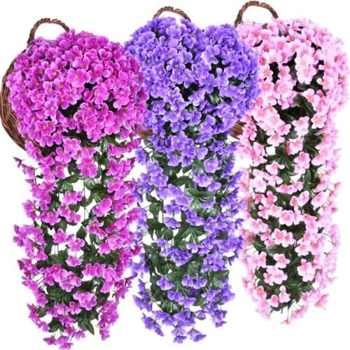 Artificial Violet Flower Party Decoration Simulation Valentines Day Wedding Wall Hanging Basket Flower Orchid Fake Flower