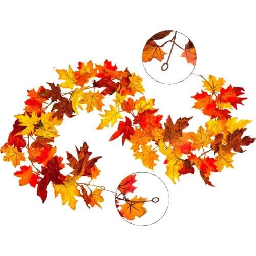 2 Pieces of Artificial Autumn Maple Leaf Wreath Autumn Hanging Plants Home Garden Wall Doorway Background Fireplace Decoration