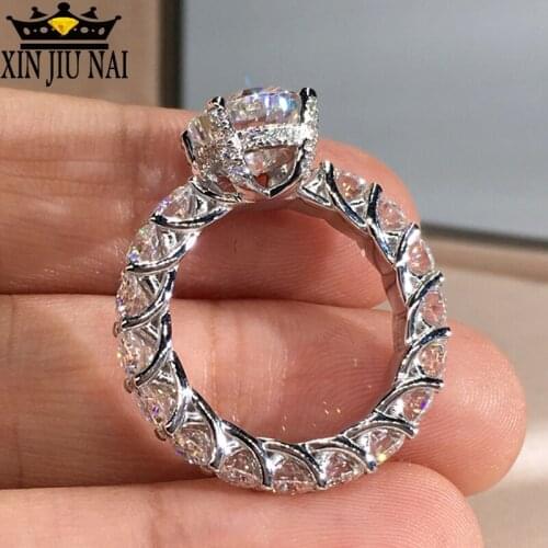 Full Diamond Classic 4-Claw Inlaid Mossex Womens Super shine Luxury Exquisite Charms Simple Engagement wedding anniversary ring