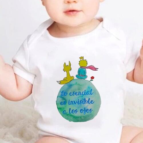 Baby Girl Clothes Aesthetic Cute Little Prince Print Bodysuit White Newborn Romper Baby Boy French Popular Jumpsuits Fairy Tale