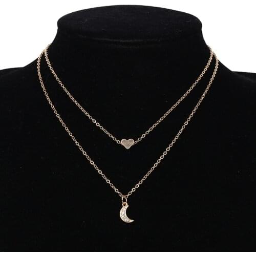 Korean Version Of The Fashion New Necklace Temperament Wild Street Shoot Peach Heart Crystal Moon Woman Necklace Wholesale