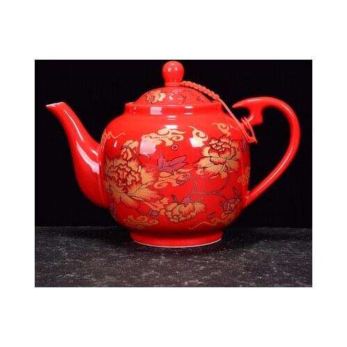 Red Glazed Roasted Golden Teapot Ceramic Household Kung Fu Da Hong Pao Black Tea Set Filter Handmade Tea Accessories Teaware