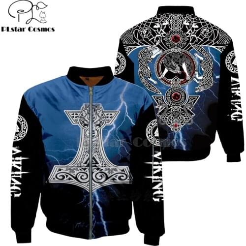 Viking Tattoo 3D bomber jackets Hoodies Men Women New Fashion Zipper Hooded Long Sleeve Pullover Unisex Norse cosplay clothing-3