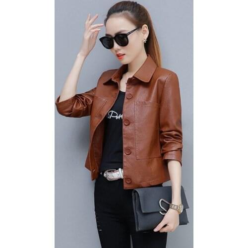 PU Leather Jacket Women Short Coat 2020 Autumn New Korean Loose Fashion All-match Long Sleeve Motorcycle Leather Jacket