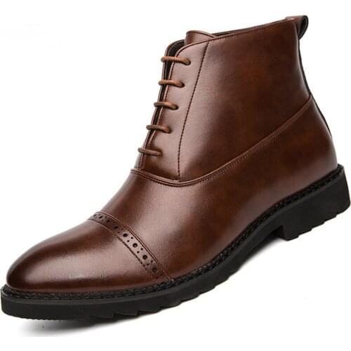 Brand New Men Boots Quality Split Leather Men Ankle Boots Luxury Mens Dress Shoes Lace-UP Wedding Shoes Oxford Formal Shoes