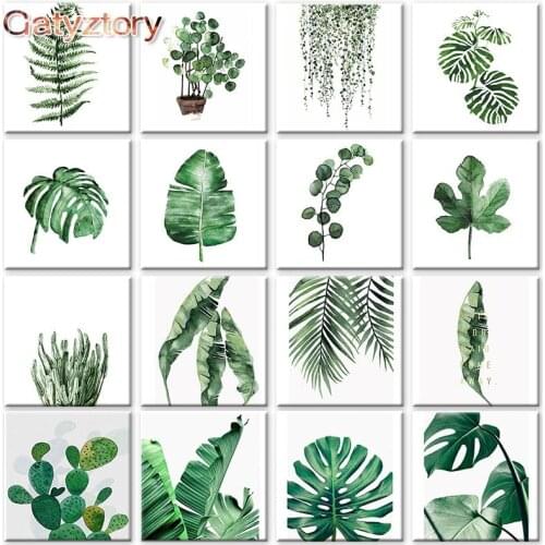 GATYZTORY green plants DIY Oil Painting By Numbers On Canvas Leaves Frameless Paint By Numbers kids Digital Painting Home Decor