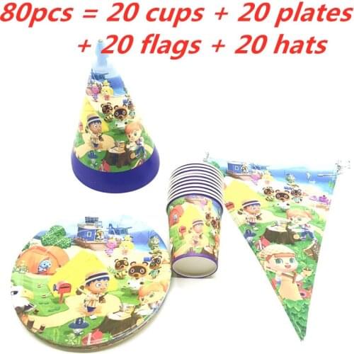 40/80Pcs Animal Crossing Party Supplies Kids Birthday Decoration Disposable Tableware Set Paper Plate Cup Baby Shower Boys Decor