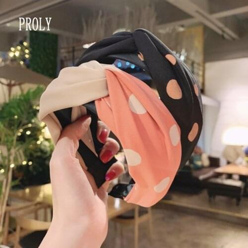 PROLY New Fashion Women Headband Wide Side Dot Point Hairband Cross Knot Turban Adult Casual Headwear Hair Accessories