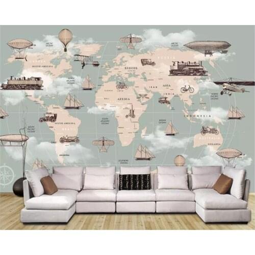 Beibehang papel de parede Custom wallpaper fashion 3d photo mural Cartoon world map Childrens room background wall 3d wallpaper