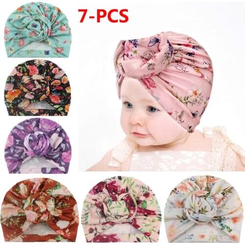 7PCS Fall Lovely Flower Baby Hat Soft Baby Girl Hats Turban Spring Infant Toddler Newborn Baby Cap Bonnet Headwraps Kids Beanies