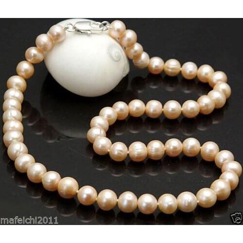 8-9MM Real Natural Pink Akoya Cultured Pearl necklace earrings set 18"