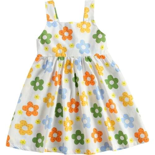 1Girls Dress, Flower Print Sleeveless Sling Dress for Vacation Birthday Party Photography