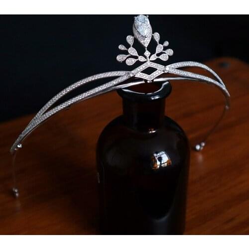 Simple CZ Zircon Brides Crowns Tiaras Sparkling Crystal Headpieces Wedding Hair Accessories Prom Hair Jewelry Gift