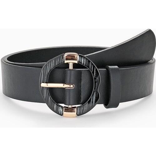 Luxury Brand Women Belts Plastic Round Buckle PU Leather Waist Strap Belt For Jeans Female Casual Black Waistband