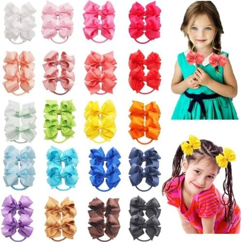 40PCS Baby Girls Hair Bows Ties 3inch Grosgrain Ribbon Bows Elastic Hair Ties Ponytail Holders for Toddlers Kids Children Teens