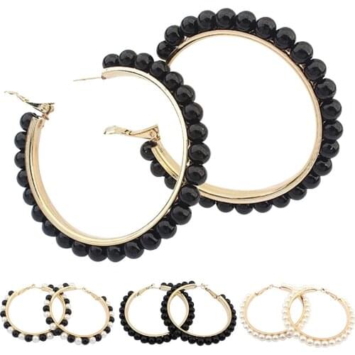 Fashion Women Faux Pearl Inlaid Large Circle Statement Hoop Earrings Jewelry