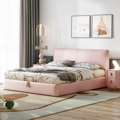 Modern luxury 1.2m pink childrens bed simple storage cot single girl princess bed 1.5m Nordic bed
