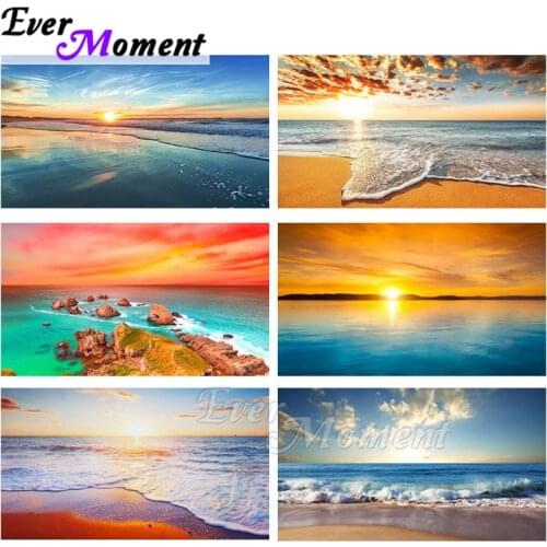 Ever Moment Diamond Painting Handmade Sea Ocean Landscape Sunset Picture Of Rhinestone Mosaic Diamond Embroidery ASF2031