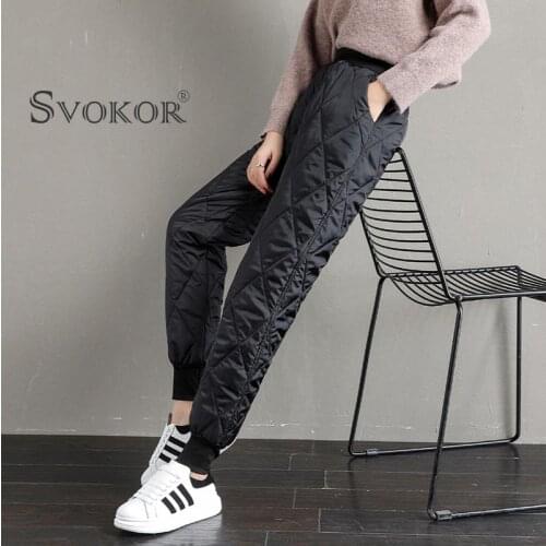 SVOKOR Down Cotton Trousers Winter Velvet Warm Pants Thicken High Waist Casual Pants Fashion Cold Windproof Warm Pants