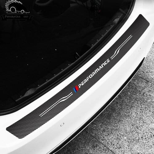 1pcs Carbon Fiber Styling Car Trunk Rear Bumper Stickers For BMW 1234567 E60 E90 F20 F30 F10 X1 X5 X6 M3 Vinyl Decal Car Sticker