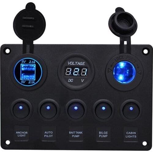 Yacht car combination switch round 5-position switch dual usb car charger voltmeter combination control panel switch