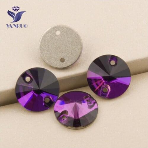 YANRUO 3200 All Sizes Amethyst Strass Rhinestone Sewing Beads Rivoli Flatback Sew On Buttons Crystal For Clothing