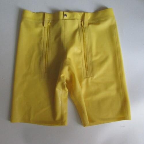 Yellow Latex Man Shorts Male Sexy Panties with Three Zips Latex Lovers Wear S-LPM030