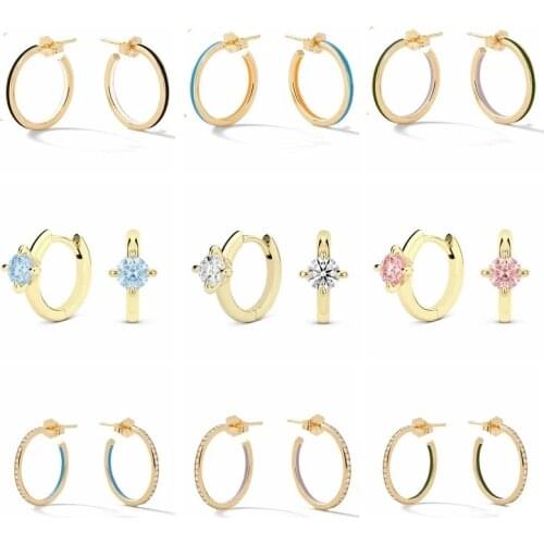 Aide 925 Sterling Silver Big Circle Hoop Earrings For Women Colored Zircon Enamel Drip Oil Piercing Huggie Earrings Jewelry Gift