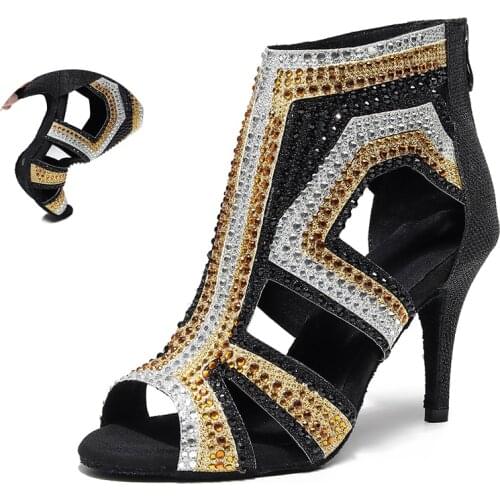 Women Rhinestone Latin Dance Boots For Girls Soft Sole Bachata Salsa Dancing Shoes For Party Wedding Girls Latino Ballroom Shoes