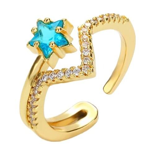 Womens gold cz rings copper zirconia open adjustable rings simple initial jewery Accessories Engagement wedding rings for women