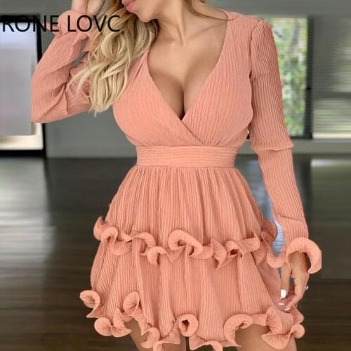 Women Elegant Fashion Sexy Deep V Ruffles Mini Dress Mini Dress Party Dress