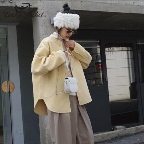 Women Winter Solid Color Loose Casual Elegant Designed Woolen Coat Female New Fashion Warm Coats Ladies Brand Wool Coat ML513