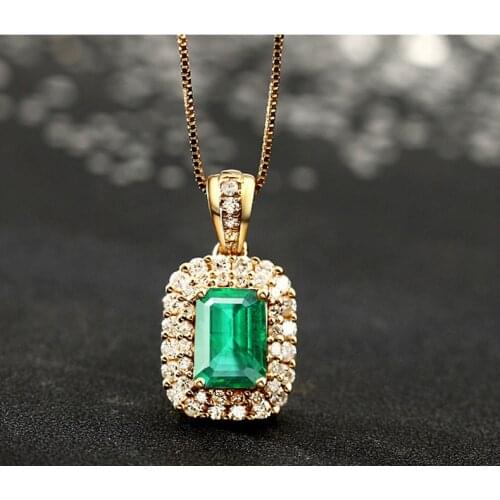 QTT 18K Gold Chain Fashion High-end Emerald Short Necklace Chain Women Choker Pendants Necklace Engagement Anniversary Gift