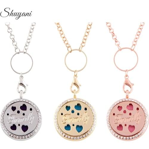 10pcs/lot 30mm Essential Oils Aromatherapy Diffuser Perfume Locket Necklace Family Word Rhinestone Alloy Living Memory Locket