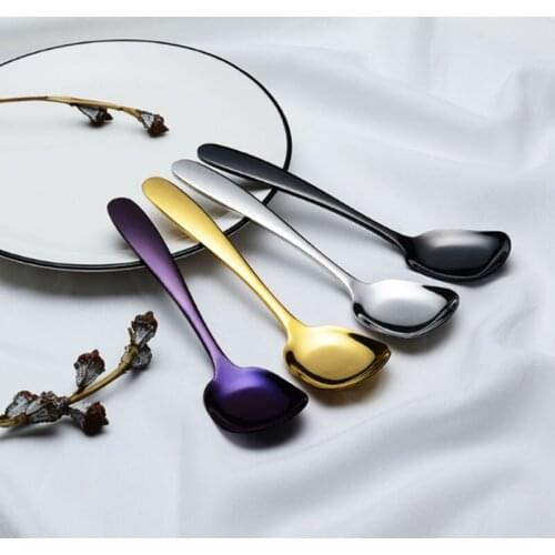 20 pack Korea style square head silver soup spoons colorful 304 stainless steel S/M/L size rice table spoon flat spoon scoop