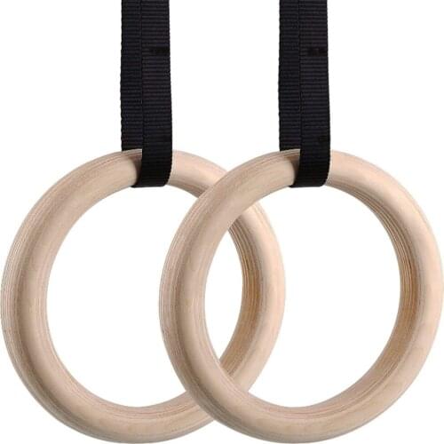2x Wooden Gymnastics Rings with Adjustable Straps High-performance Fitness Equipment