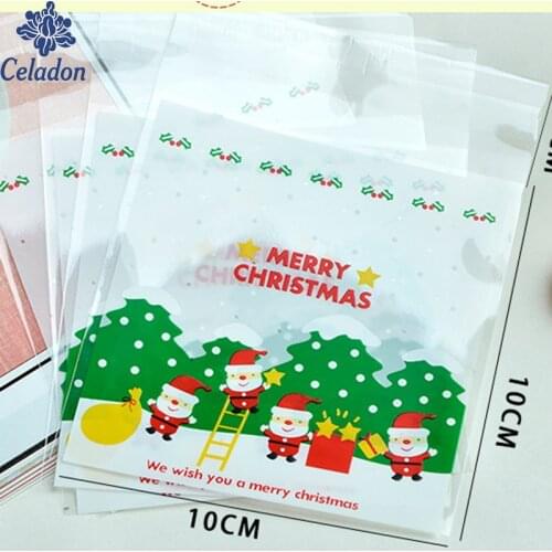 50PCS/Lot Santa Claus Christmas Gifts Bags Self-adhesive Bake Cookies Biscuit Plastic Packaging Bags Kids Gifts For Decor Candy