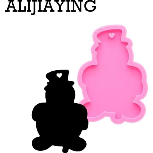 DY0186 Glitter Christmas snowman shape silicone mold DIY keychain parts molds craft keyring pendant jewelry keychains mould