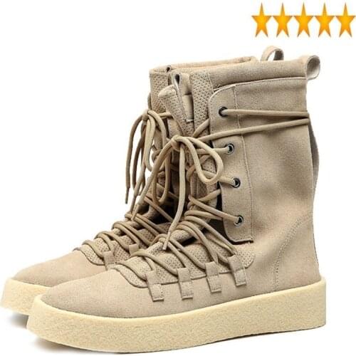 Men Euro New High Fashion Top Lace Up Desert Boot Motor Biker Genuine Leather Army Military Boots Thick Platform Shoes