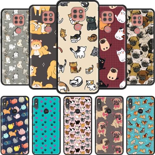 Phone Case for Motorola Moto G9 Play One Fusion Plus G8 Power G Stylus Hyper E7 Edge Lite Black Cover Cute dog Cute stars