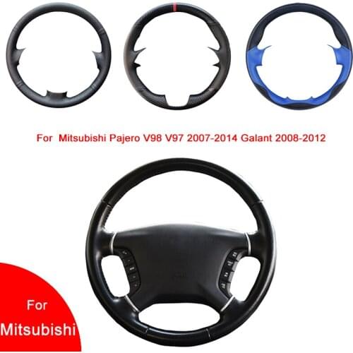 Breathable Punch Hand-Stitched Black Artificial Leather Car Steering Wheel Cover For Mitsubishi Pajero V98 V97 2007-2014 Galant