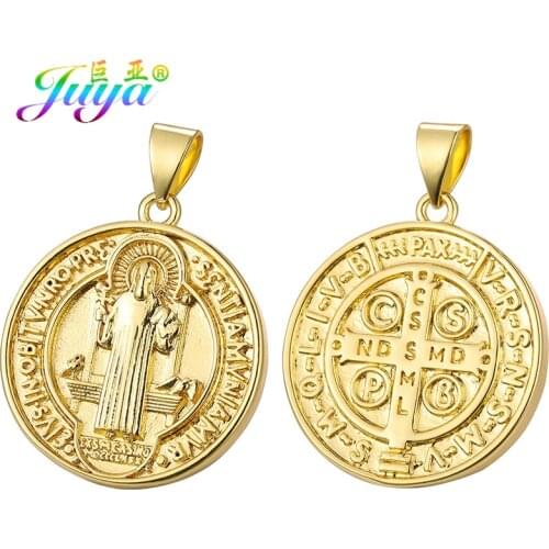 Juya DIY Gold Saint Signet Cross Charms For Handmade Christmas Prayer Christian Pendant Jewelry Making