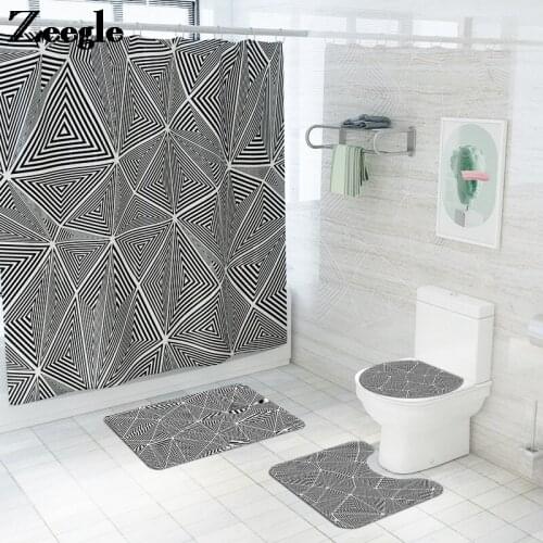 Bath Mat and Shower Curtain Set Printing Bathroom Carpet Rug Absorbent Toilet Mat Anti-slip Floor Pad Bathroom Carpet Rug