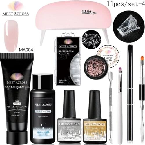 MEET ACROSS 20ml Pink Nail Extension Gel With Nail Extension Form Builder Nail Gel Flowers Gel Nail Polish Manicure Kits