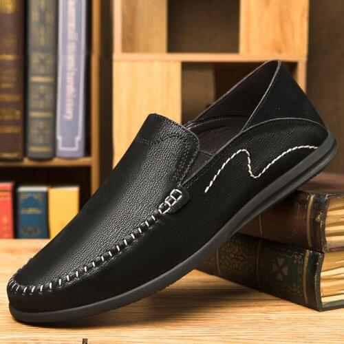 Genuine Leather Mens Shoes Luxury Brand Loafers Men Casual Slip on Moccasins Soft Breathable Business Boat Shoes Summer Flats