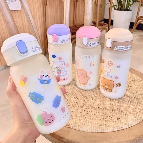 Cartoon INS wind Post-it note water cup girl heart kids bottle frosted with large capacity glass water cups 450ml